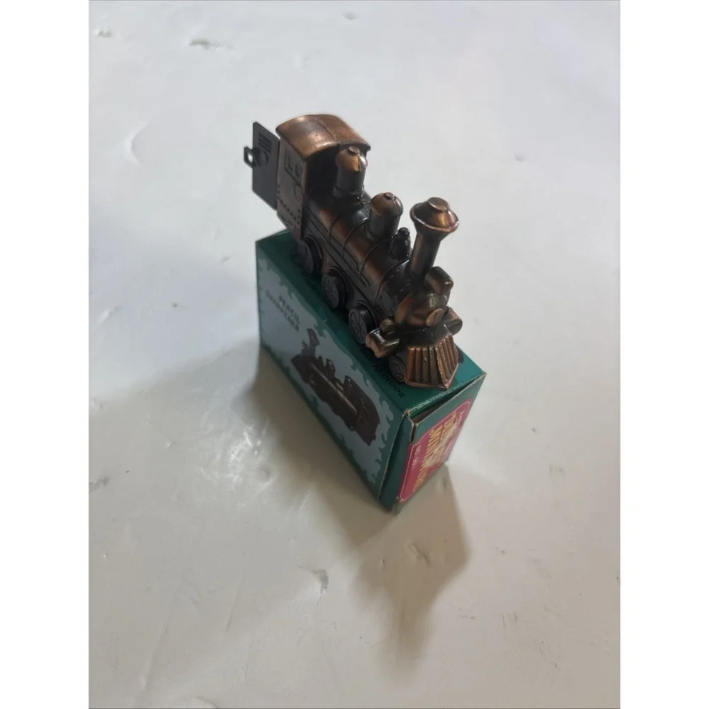 Vintage Bronze Die-Cast Metal Train Engine Sharpener Locomotive /w Box #9611 EUC
